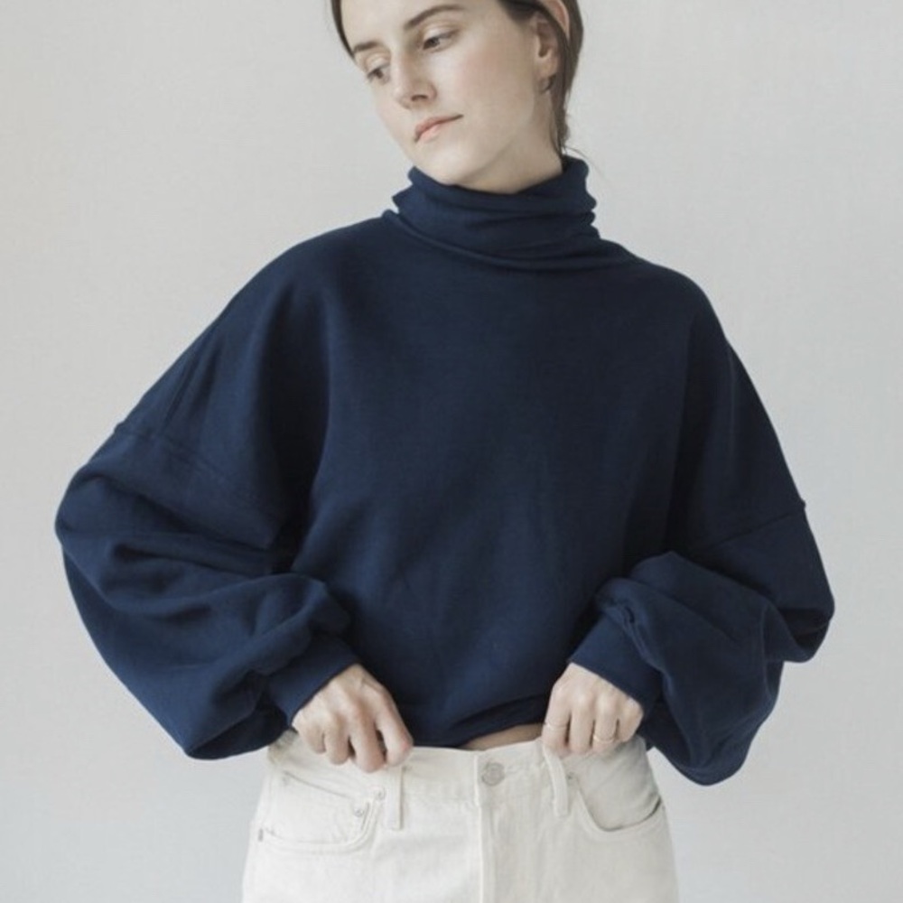 AGOLDE BALLOON SLEEVE TURTLENECK PULLOVER SWEATSHIRT medium navy